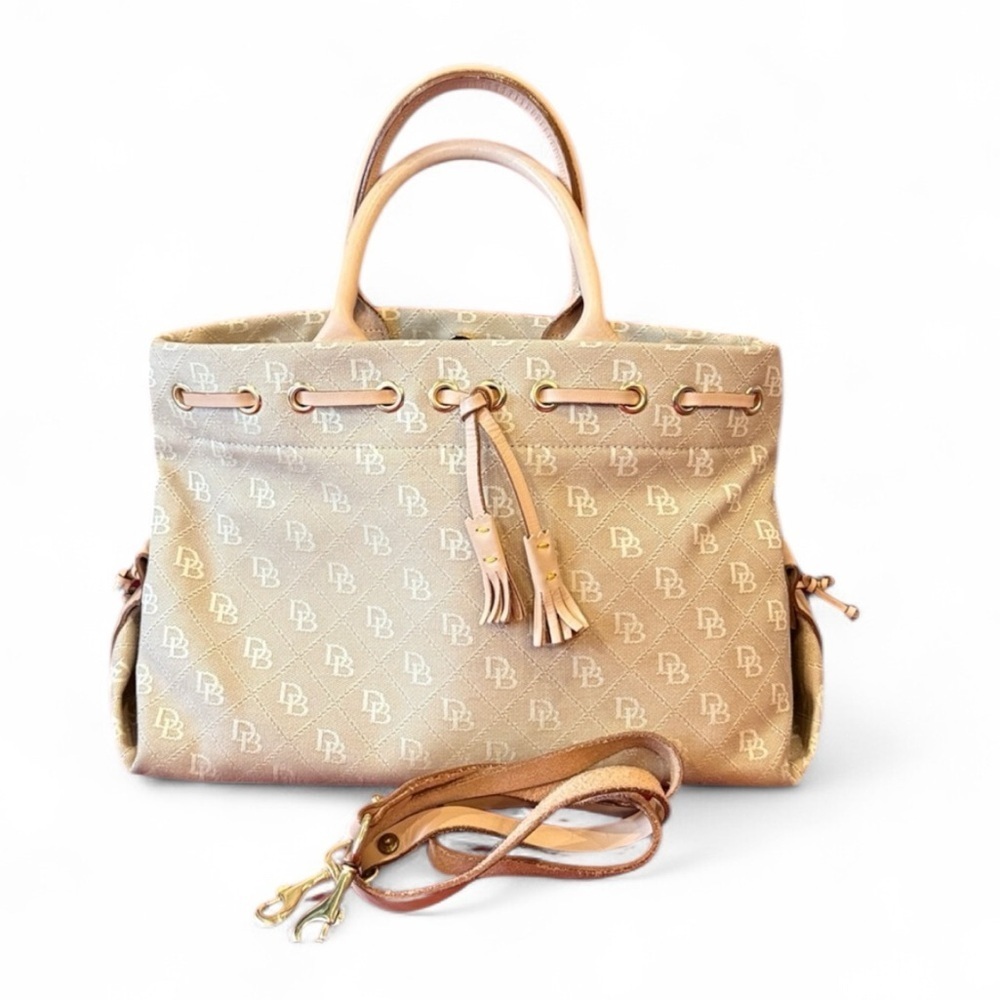 Dooney & Bourke Cream Monogram Bag Tan Tote Designer Clean Purse Handbag